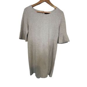 Tahari Women's Gray Mock Neck Short Sleeve Knee-Length Work Dress Zip Closure